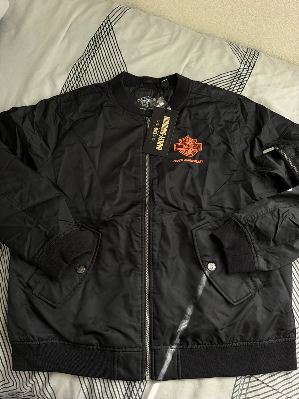 Harley-Davidson Black Bomber Jacket with Orange Logo